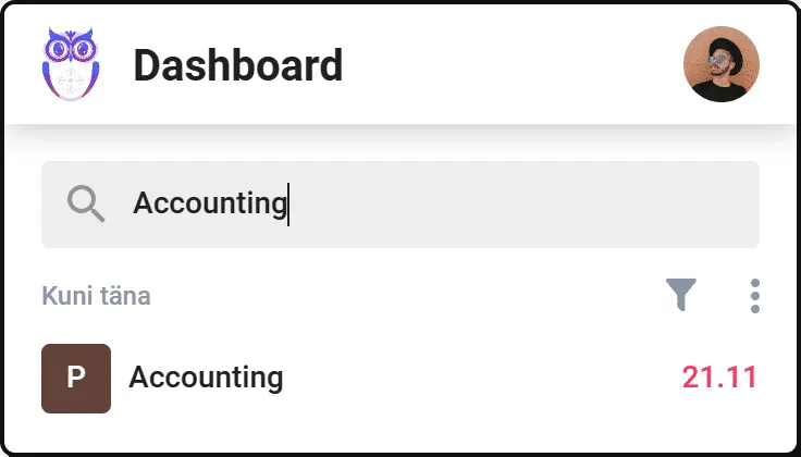 Uku dashboard with prioritized tasks and search filters