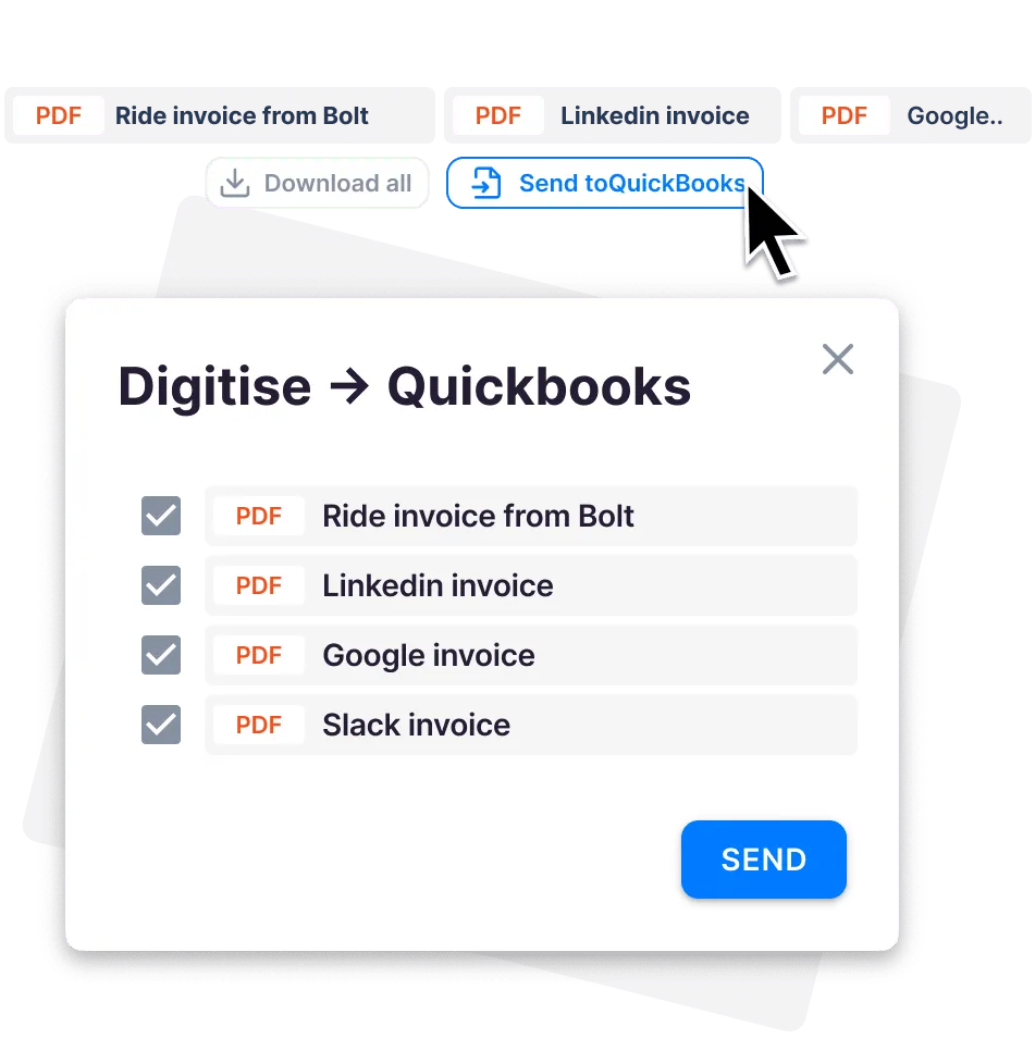 Digitize to QuickBooks β select invoices and send with one click