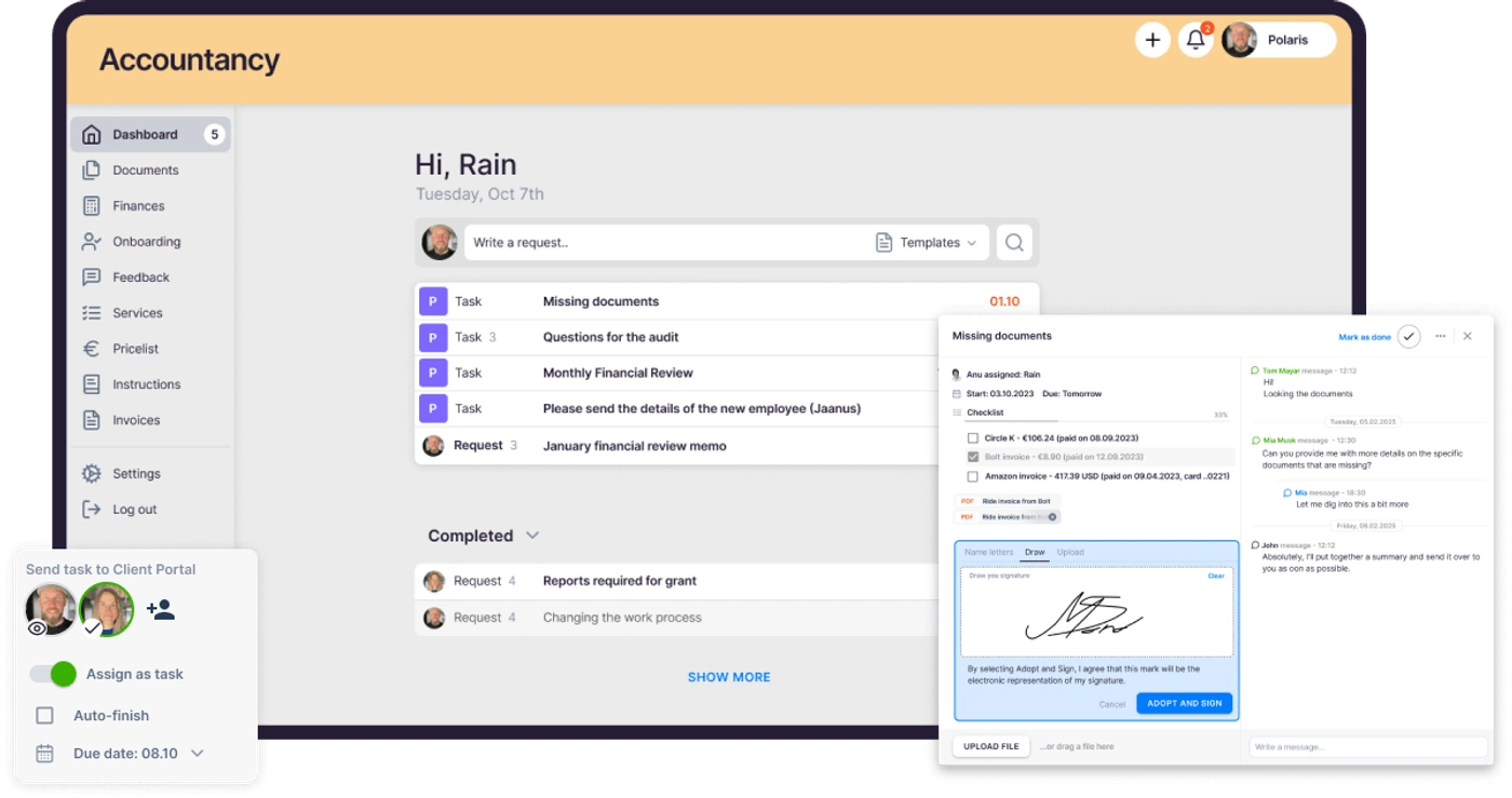 Uku client portal — branded document collection with automatic reminders