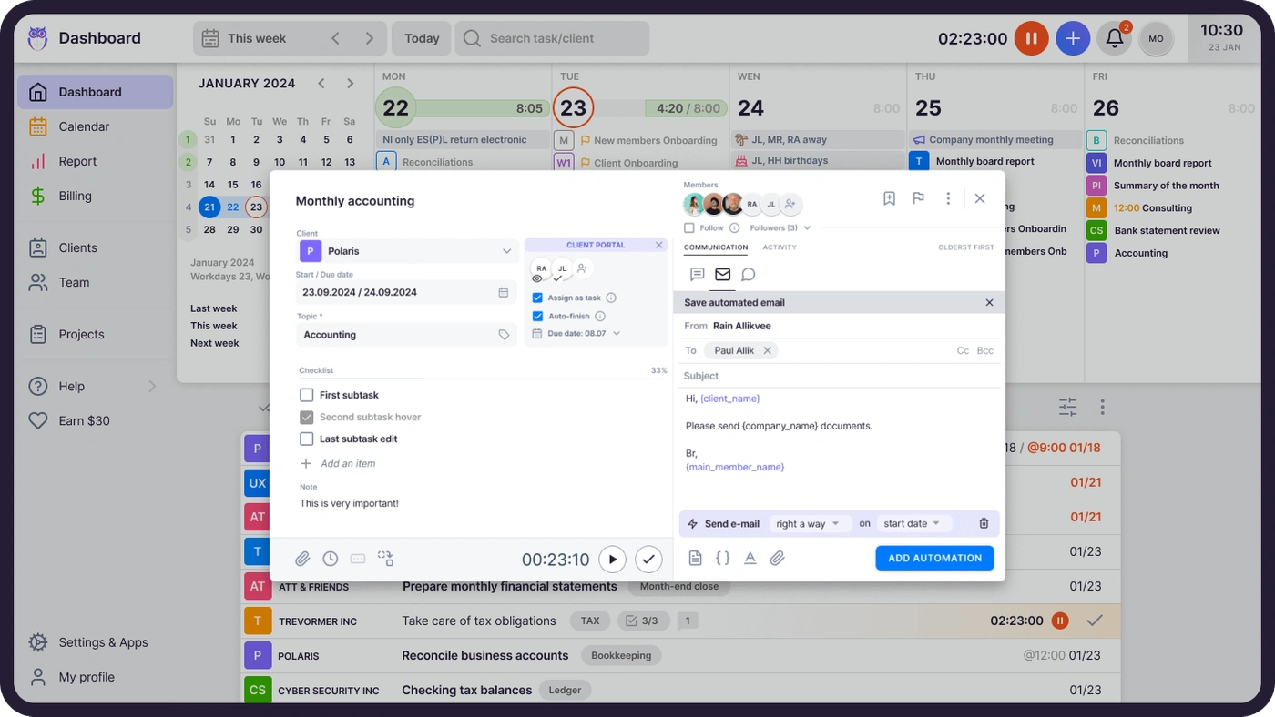 Uku email management — client communication and automated email schedules