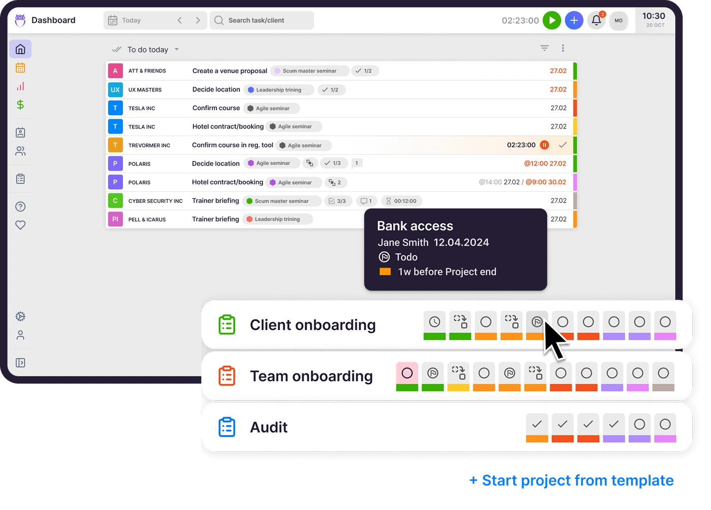 Uku project management — engagement dashboard with progress across the team